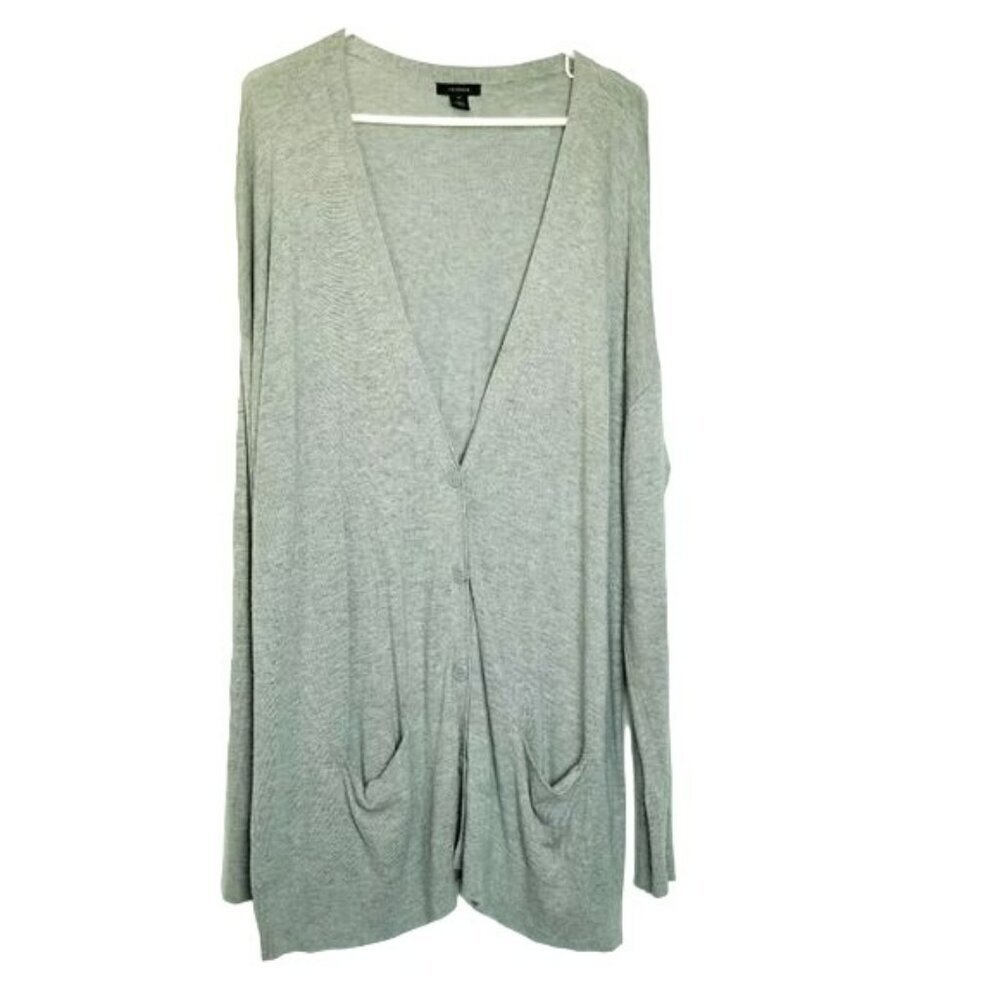 Halogen Gray Cardigan size 1X oversized Lagenlook Stretchy pockets button up EUC